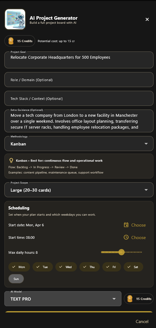 AI project generator in Produ app